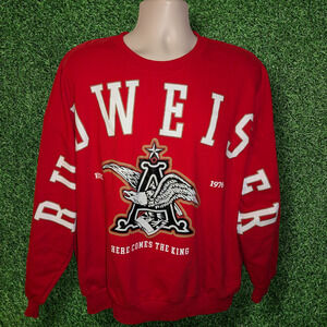 Men’s Budweiser King Of Beers Red Crewneck Sweatshirt Size XL